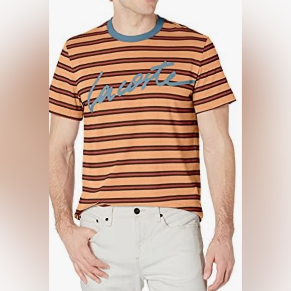 Lacoste mens Short Sleeve Striped with Lacoste Script T-Shirt - Picture 4 of 6